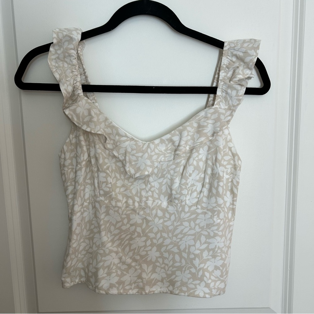 A&F Floral Cream Ruffle Top